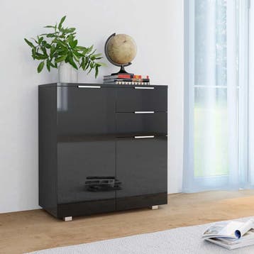 vidaXL Dressoir 71x35x80 cm spaanplaat hoogglans zwart, Verzenden, Nieuw, Overige houtsoorten, 50 tot 100 cm
