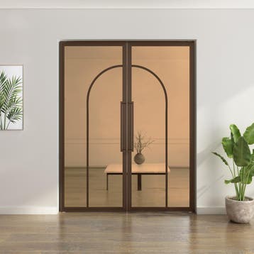 Dubbele stalen taatsdeur Brons 2 Vlaks rond Brons rook glas*, Minder dan 80 cm, Overige typen, Nieuw, Metaal