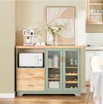 Buffetdressoir met Glazen Deuren Keukenkast Halkast Opbergka, Verzenden, Nieuw