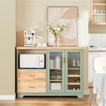 Buffetdressoir met Glazen Deuren Keukenkast Halkast Opbergka, Verzenden, Nieuw