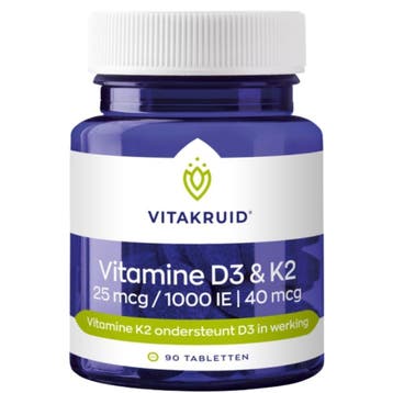 Vitakruid Vitamine D3 & K2 25mcg | 40mcg - 90pcs, Ophalen of Verzenden, Nieuw, Overige typen