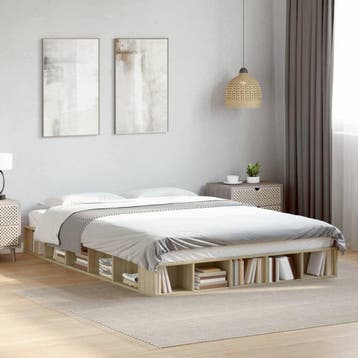 vidaXL Bedframe bewerkt hout sonoma eikenkleurig 140x200 cm, Bruin, Verzenden, 140 cm, 200 cm