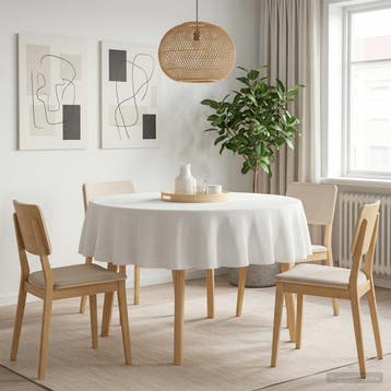 vidaXL Tafelkleed Rond Wit Ø 140 cm Polyester, Verzenden, Nieuw