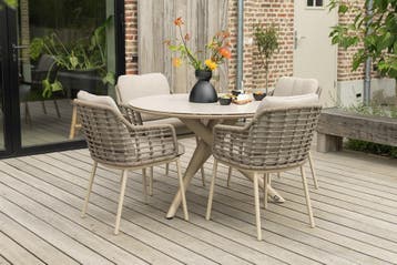 Taste Puglia/Dublin ronde tuinset Ø120 cm. (5-delig) - Latte, Verzenden, Nieuw, Overige materialen, Tuinset