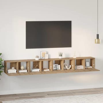 vidaXL Tv-meubelset 4 st Artisan Eiken Bewerkt hout, Minder dan 50 cm, Verzenden, Nieuw, Minder dan 100 cm