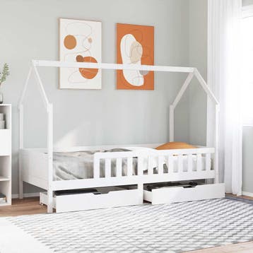 vidaXL Kinderbedframe met lades 80x200 cm massief grenenhout, Eenpersoons, Verzenden, Wit, Nieuw