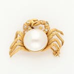 Broche - 18 karaat Geel goud Diamant (Natuurlijk) - Parel