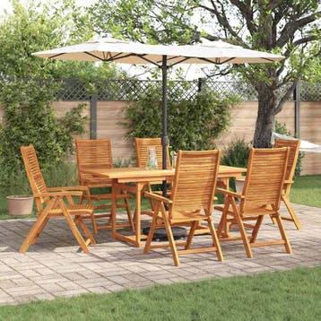 vidaXL Tuin eettafelset 7 pcs Bruin Massief Acaciahout, Tuin en Terras, Verzenden, Nieuw, 7 zitplaatsen
