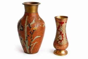 Kruik (2) - Verguld messing, Verguld brons - Cloisonné-vaas