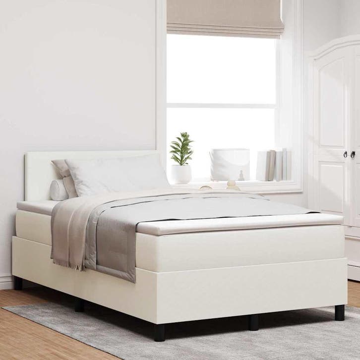 vidaXL LED Box Spring Bed Crème en Wit 120 x 190 cm Katoen, Huis en Inrichting, Slaapkamer | Bedden, Crème, Nieuw, Verzenden