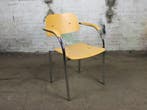 Design kantinestoel beukenhout chroom frame stapelbaar tweed, Verzenden, Gebruikt