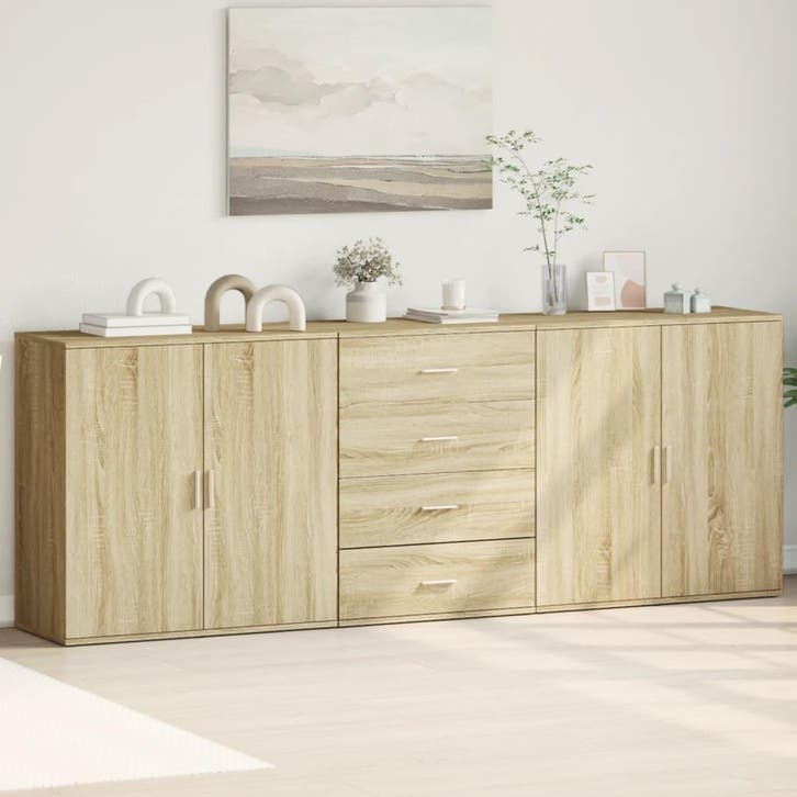 vidaXL Dressoirs 3 st bewerkt hout sonoma eiken, Huis en Inrichting, Kasten | Dressoirs, 75 cm of meer, Nieuw, Minder dan 50 cm
