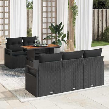 vidaXL Tuin Sofa Set 6 st Zwart Poly riet, Tuin en Terras, Tuinsets en Loungesets, Verzenden, Nieuw, 6 zitplaatsen