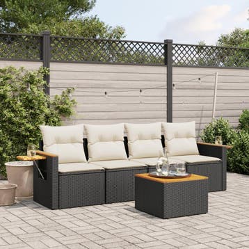 vidaXL 5-delige Loungeset met kussens poly rattan zwart, Verzenden, Nieuw, Loungeset