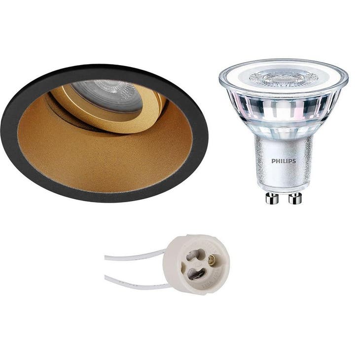 GU10 Inbouwspot Set - Mat Zwart/Goud - Inbouw Rond -, Huis en Inrichting, Lampen | Spots, Plafondspot of Wandspot, Nieuw, Led