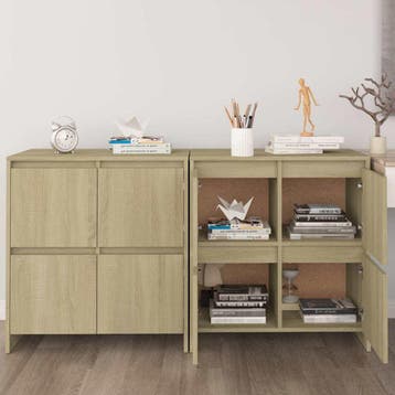 vidaXL Dressoirs 2 st 70x41x75 cm bewerkt hout sonoma, Verzenden, Nieuw, Overige houtsoorten, Minder dan 50 cm