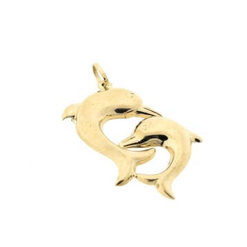 Gouden hanger van twee dolfijnen (Hanger of bedel), Sieraden, Tassen en Uiterlijk, Bedels, Ophalen of Verzenden, Gebruikt, Goud
