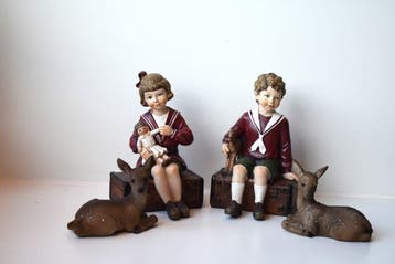 Kerstdecoratie (4) - kerstkindjes op koffer (boekenhouders), Nieuw