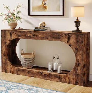 Consoletafel 160cm met 2 planken – Rustiek bruin design, Antiek en Kunst, Antiek | Meubels | Tafels, Verzenden