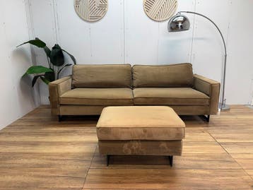 Zitmaxx Velvet Champagne 2,5-zits + Hocker, Stijlvol, Driepersoons, 75 tot 100 cm, Ophalen of Verzenden