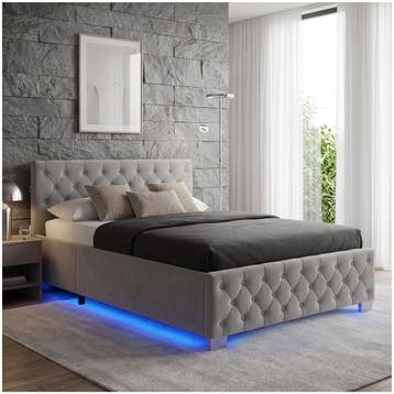 Gestoffeerd bed met LED-strips & opbergruimte, Verzenden, Nieuw