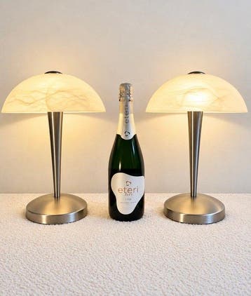Tafellamp (2) - Mushroom - Glas, Chroom, Staal - Set