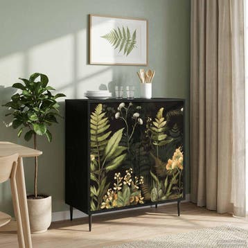 vidaXL Dressoir RHENEN Zwart eiken 69 x 33 x 76 cm Bewerkt, Verzenden, Nieuw, Overige houtsoorten, Minder dan 50 cm