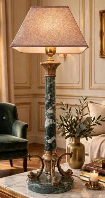Lamp - Marmer, Messing, Brons - Impero kolomlamp