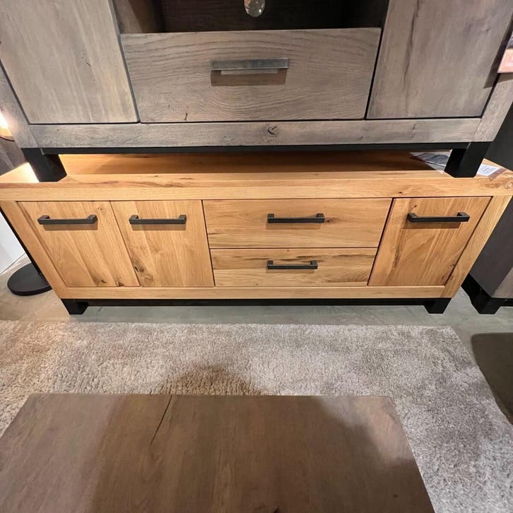Tv-meubel Hevano Massief Eikenhout - Pronto Wonen, Huis en Inrichting, Kasten | Televisiemeubels, Nieuw, 150 tot 200 cm, Eikenhout