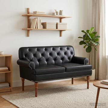 vidaXL Loungebank met knopencomfort Zwart 120 x 65 x 77 cm, Verzenden, Nieuw, Leer, Minder dan 150 cm