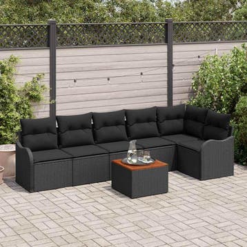 vidaXL Tuinbankenset 7 st Zwart poly rattan, Verzenden, Nieuw, Rotan, 7 zitplaatsen