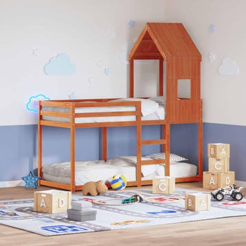 vidaXL Stapelbed met bedhuis massief grenenhout wasbruin, 90 cm, Eenpersoons, Bruin, Verzenden