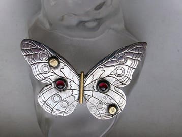 Zilver, Granaatten - Broche - Art Nouveau-stijl