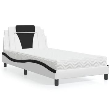 vidaXL Bed Viana met matras kunstleer wit en zwart 100x200, Overige materialen, 100 cm, Eenpersoons, Verzenden
