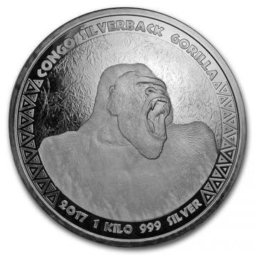 Congo / Kongo Gorilla 1 kg 2017 (slechts 30% boven spot), Verzenden, Overige landen, Losse munt, Zilver