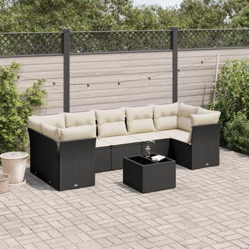 vidaXL 8-delige Loungeset met kussens poly rattan zwart, Tuin en Terras, Verzenden, Nieuw, Loungeset