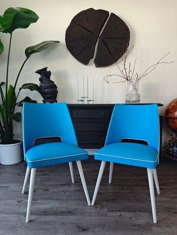 Stoel - Hout, Synthetisch leder - Een paar eetkamerstoelen