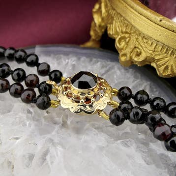Antieke glaskralen collier met gouden slot (Schakelarmband), Sieraden, Tassen en Uiterlijk, Kettingen, Ophalen of Verzenden, Gebruikt