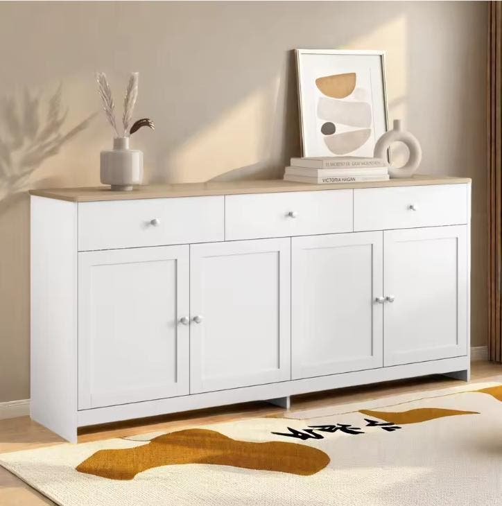 Buffetkast met 4 Deuren en 3 Lades – Houten Dressoir 160 cm, Huis en Inrichting, Kasten | Ladekasten, Nieuw, Verzenden