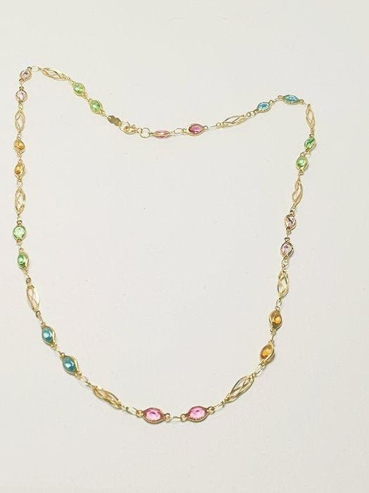 Halsketting - 18 karaat Geel goud - Kleurrijke edelstenen, Sieraden, Tassen en Uiterlijk, Kettingen