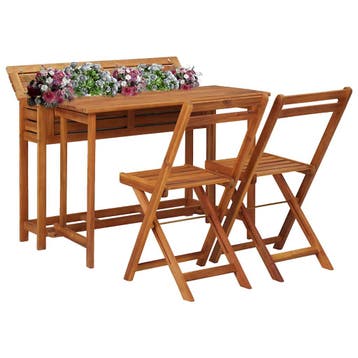 vidaXL Tuintafel met plantenbak en 2 bistrostoelen massief, Verzenden, Nieuw, Hout, 3 zitplaatsen