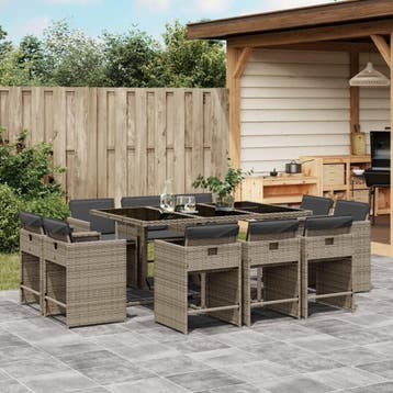 vidaXL 11-delige Tuinset met kussens poly rattan grijs, Verzenden, Nieuw, Meer dan 8 zitplaatsen, Tuinset
