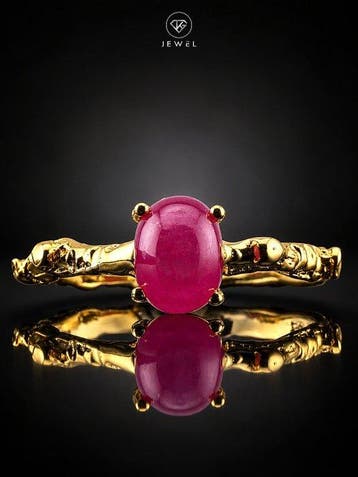 Robijn Statement Ring - Roze ovale cabochon -, Verzamelen