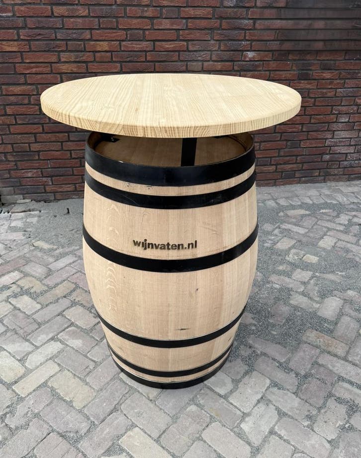 Eikenhout wijnvat 225L statafel met houten blad - NIEUW!, Huis en Inrichting, Tafels | Statafels, Nieuw, Ophalen of Verzenden