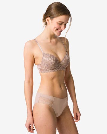 HEMA Damesbrazilian micro met kant beige 2+1 gratis, Kleding | Dames, Ondergoed en Lingerie, Verzenden, Beige