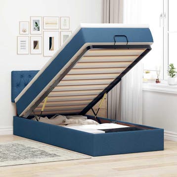 vidaXL Bed poef met matras en LEDs 90x200 cm stof blauw, 90 cm, Eenpersoons, Nieuw, 200 cm
