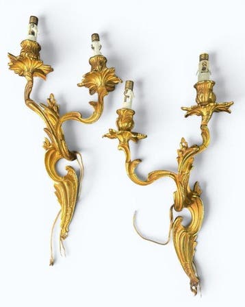 Wandkandelaar (2) - Verguld brons - Goudbronzen appliques, Antiek en Kunst