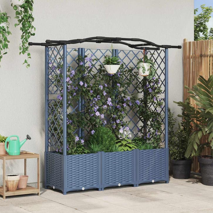 vidaXL Verhoogd Bed met Trellis en Dak Grijs 163 x 40 x 141, Tuin en Terras, Bloembakken en Plantenbakken, Minder dan 60 cm, Nieuw