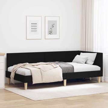 vidaXL Hoekbedframe Zwart 100 cm x 200 cm Stof en multiplex, Verzenden, Nieuw, Zwart, Stof