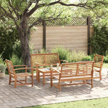vidaXL Tuinbankenset 5 st Naturel Massief Teakhout, Verzenden, Nieuw, 5 zitplaatsen